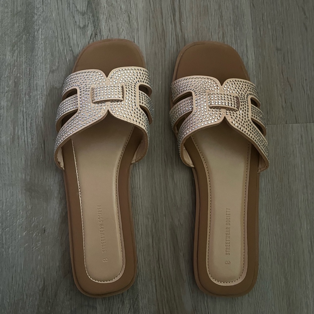 Women's Beige Slide Sandals